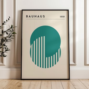 Bauhaus Circle Geometric Poster, Mid Century Modern Living Room Wall Art, Minimalist Trendy Print, Bauhaus Navy Green Print, Office Decor
