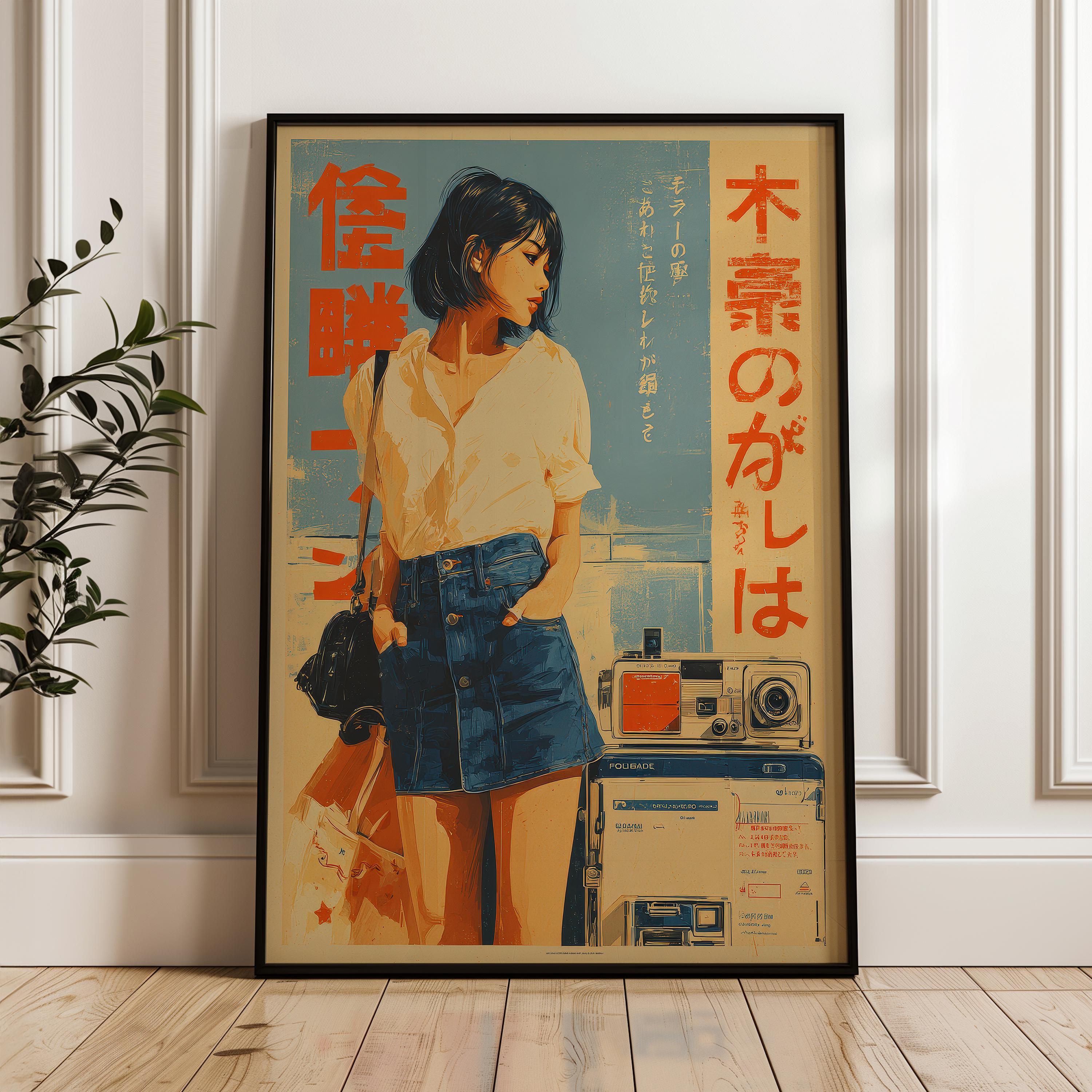 ヴィンテージスタイルの若い女性、レトロな日本のデジタルポスターの