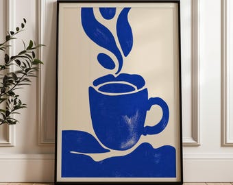 Blue Coffee Cup, Minimalist, Digital Poster Download