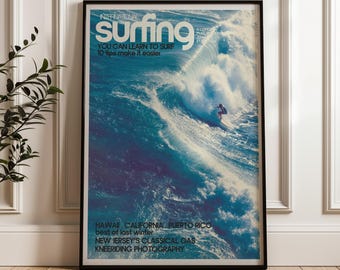 Surfing Wave, Vintage Beach, Digital Poster Download