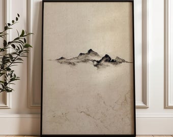 Minimalist Japanese Mountain Landscape, Wabi Sabi, Digital Poster Download
