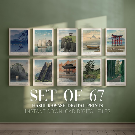 Set of 67 Hasui Kawase Poster Bundle, Japandi Poster Bundle, Digital Download, Hasui Kawase Exhibition Poster, Ukiyoe Bundle,Woodblock Print
