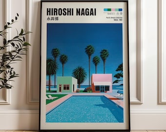 Hiroshi Nagai Art Print, Vaporwave Poolside Scene (digital