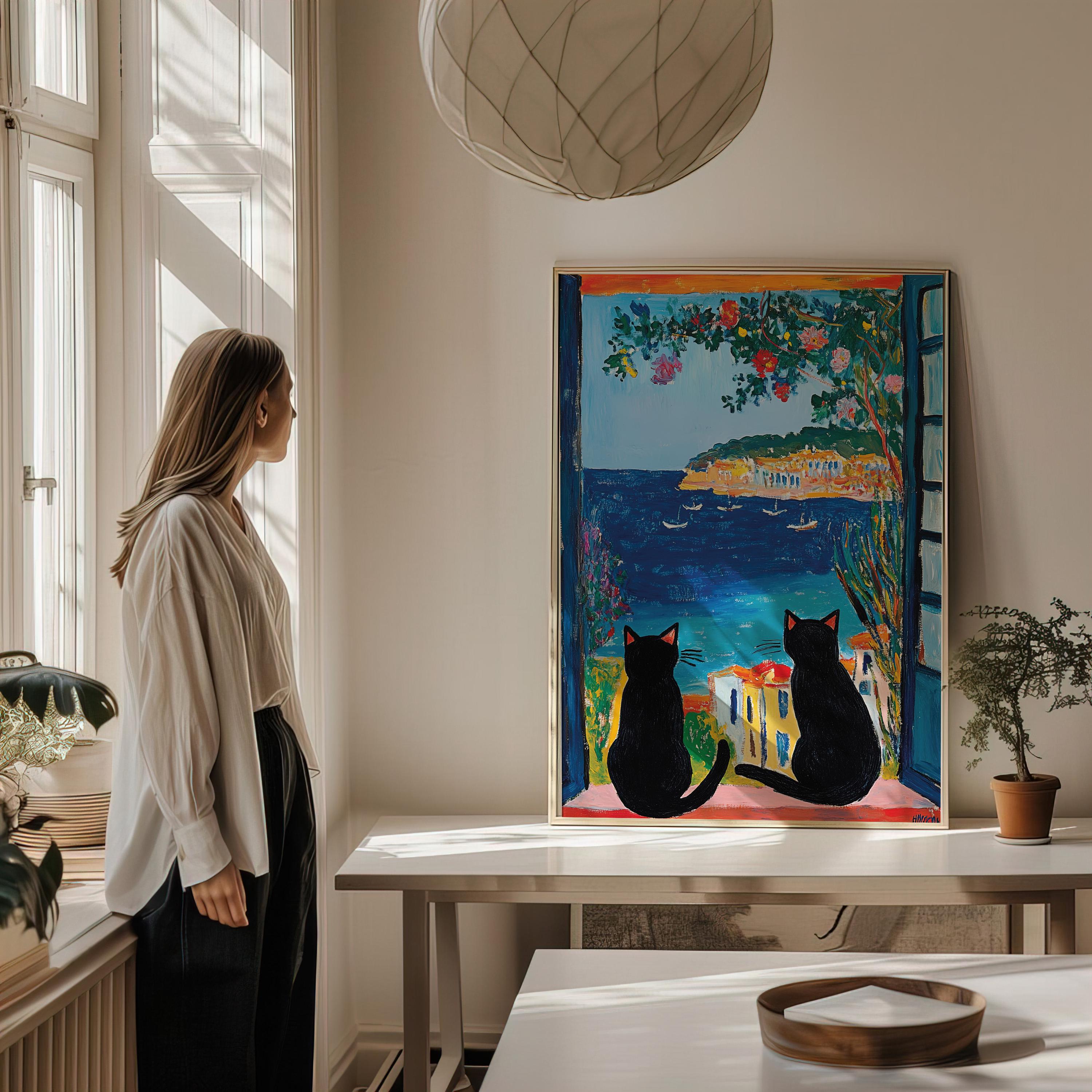 黒猫のポスター、アンリ・マティスの猫のプリント、黒猫のアート