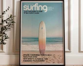 Surfboard On Beach, Vintage Coastal, Digital Poster Download
