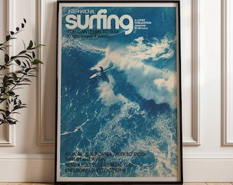 Surfing Waves, Vintage Style, Digital Poster Download