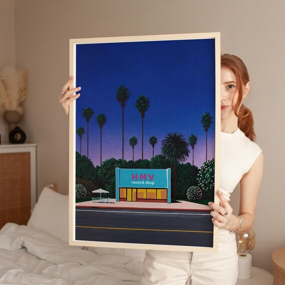 Hmv Record Shop With Palm Trees, Japanese City Pop, Digital Poster
