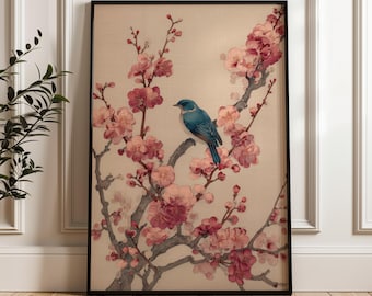 ブルーバード水彩画：春の桜（デジタルダウンロード） - Etsy 日本