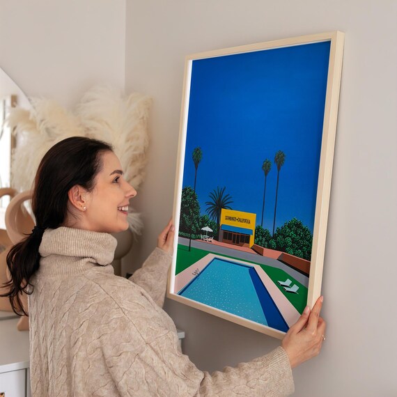 【額縁付き】 永井博（Hiroshi Nagai） A2ポスター プールサイド カリフォルニア・プールサイド・シーン、永井博、デジタルポスター