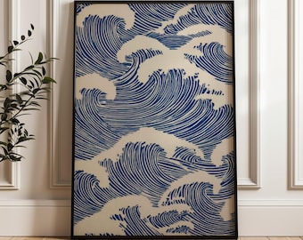 Meereswellen Muster, japanischer Stil, Digital Poster Download
