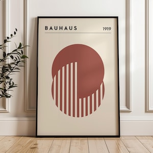 Póster geométrico circular de Bauhaus, arte de pared para sala de estar moderno de mediados de siglo, impresión minimalista de moda, impresión roja de Bauhaus, decoración de oficina