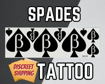 Beta Spades Temporary Tattoo, QOS Tattoo, BNWO, BBC Tattoo, Sheet of 14 Spades