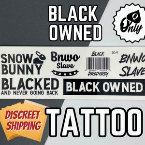 Black Owned Temporary Tattoo, QOS Tattoo, BNWO, BBC Tattoo, Queen of Spades Tattoo Snow Bunny Tattoo, Blacked tattoo, Sheet of 6 Tattoos