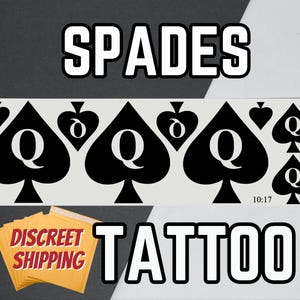Queen Of Spades Temporary Tattoo, QOS Tattoo, BNWO, BBC Tattoo, Sheet of 14 Spades