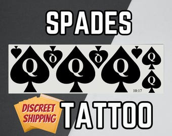 Queen Of Spades Temporary Tattoo, QOS Tattoo, BNWO, BBC Tattoo, Sheet of 14 Spades