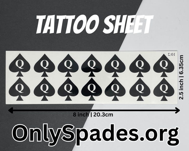 Queen Of Spades Temporary Tattoo, QOS Tattoo, BNWO, BBC Tattoo, Sheet of 14 Spades QOS Spades 14x