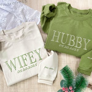Embroidered Wifey Hubby Sweatshirt | Custom Wifey Sweatshirt with Date | Wife Husband Gift | Future Mrs Sweatshirt | Engagement Gift