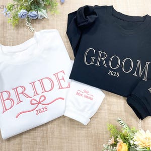 Moletom bordado personalizado para noivos | Moletons para casais de noivos combinando | Presente de aniversário, noivado | Presente de lua de mel para recém-casados