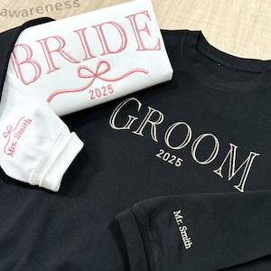Moletom bordado personalizado para noivos | Moletons para casais de noivos combinando | Presente de aniversário, noivado | Presente de lua de mel para recém-casados