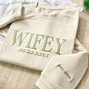 Personalized Wifey Sweatshirt | Wedding Gift | Gift for Bride | New Wife Sweatshirt | Unique Bridal Shower Gift | Newlywed Honeymoon Present