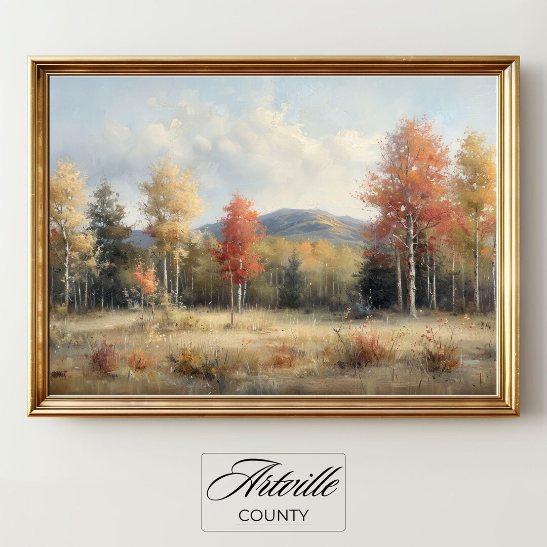 Printable Fall Landscape Oil Painting, Vintage Autumn Nature Print ...