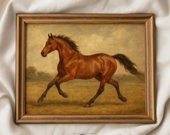 ヴィンテージホースアートプリント：アンティーク乗馬絵画、素朴な農家 