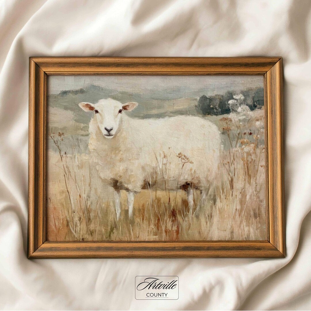 Vintage Sheep Oil Painting, Farmhouse Animal Print, Neutral Cottagecore ...