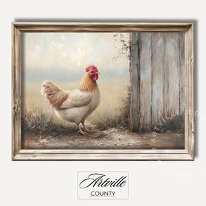 Vintage Chicken Painting Printable Antique Hen Art Vintage Country Art Print Cottagecore Farmhouse Decor Farm Hen Wall Art Digital Download