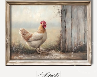 鶏の印刷可能な壁アート ヴィンテージ絵画 母鶏のプリント 抽象的な