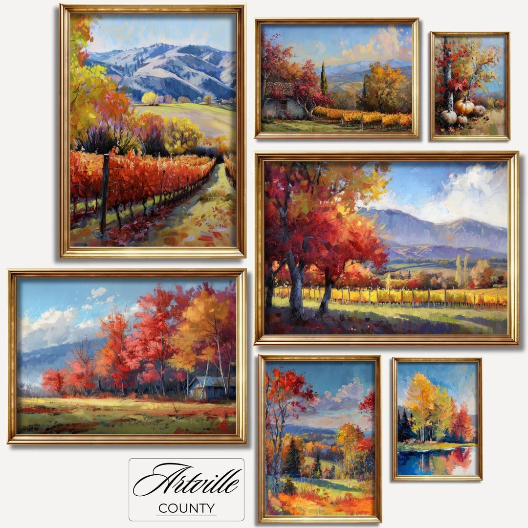 Fall Landscapes Gallery Wall Set, Vintage Autumn Wall Art Bundle ...