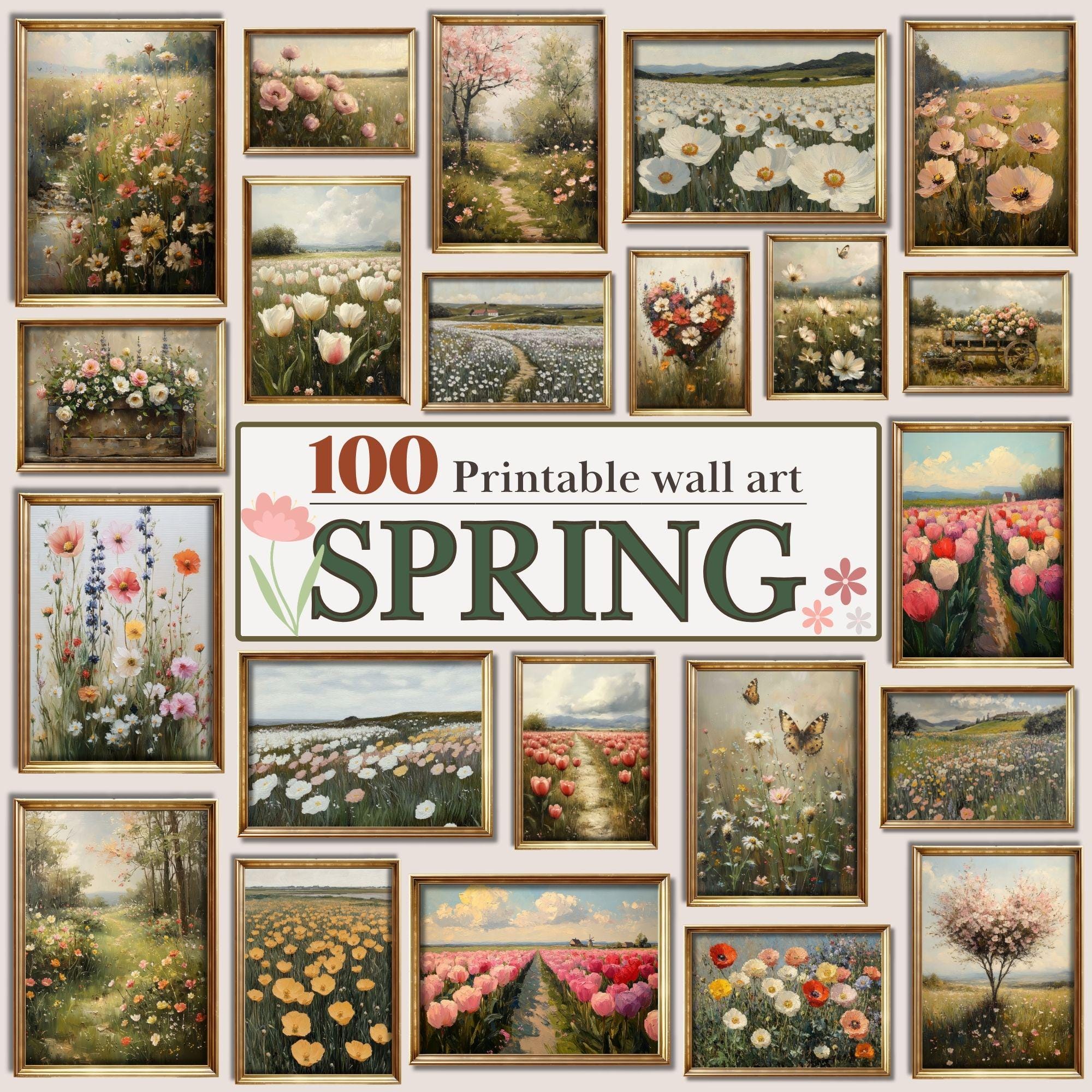 100 Vintage Spring Floral Landscape Prints, Farmhouse Decor (digital ...