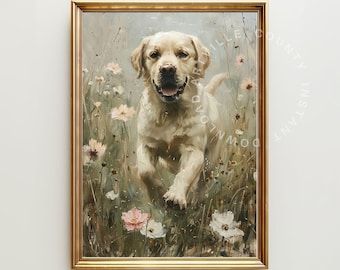 Printable Vintage Dog Oil Painting, Labrador Retriever Old Print, Countryside Farmhouse Wall Art, Hunting Dog Digital Art Print, Vintage Art