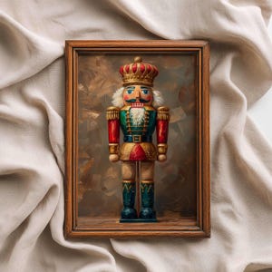 Vintage Weihnachtsnussknacker Druck, druckbare Winter Urlaub Wandkunst, rustikale Nussknacker Malerei, Weihnachten saisonale Dekoration, digitaler Download