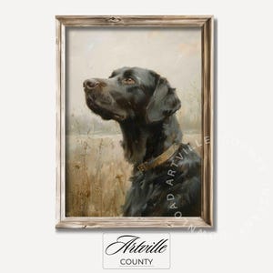 Printable Hunting Dog Oil Painting, Black Labrador Vintage Print, Farmhouse Decor, Print at Home Art, Vintage Dog Portrait Digital Download
