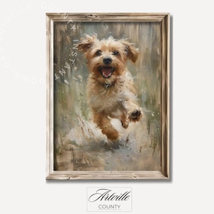 Printable Cute Dog Print, Vintage Playful Dog Oil Painting, Animal Wall Decor, Antique Pet Portrait, Neutral Tone Wall Art, Digital Download