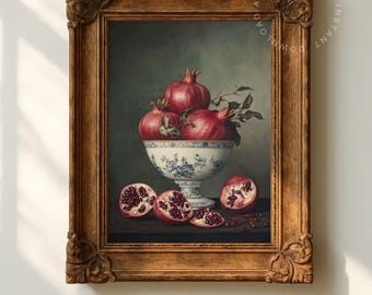 アンティークザクロの静物画 | ヴィンテージダークアカデミアデジタル