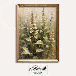 Vintage Botanical Art Print, Neutral Tone Flowers Painting, Printable Floral Wall Art, Vintage Farmhouse Decor, Rustic Art Digital Download