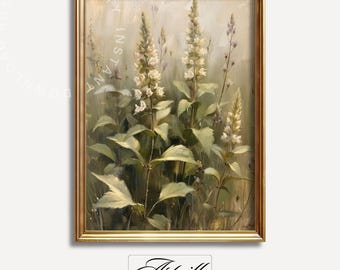 Vintage Botanical Art Print, Neutral Tone Flowers Painting, Printable Floral Wall Art, Vintage Farmhouse Decor, Rustic Art Digital Download