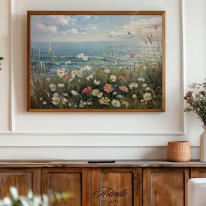 Vintage Seaside Art Print Wildflowers Painting Coastal Decor Printable ...