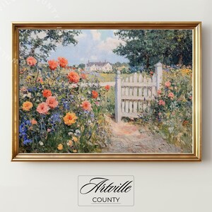 Printable Cottage Garden Painting, Vintage Wildflowers Wall Art, Spring Floral Art Print, Antique Country House Decor, Digital Download