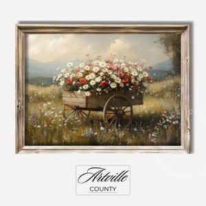 Druckbare Wildblumen Warenkorb Wand Kunst Frühlingsblumen Druck Landschaft Landschaft Malerei Vintage Blumendruck Bauernhaus Dekor Digitaler Download