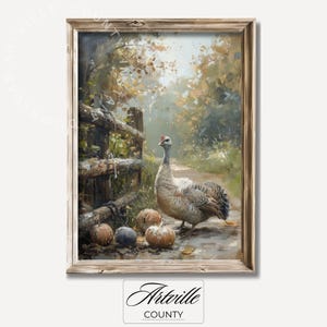 Printable Turkey Wall Art, Vintage Pumpkins Art Print, Farmhouse Decor, Countryside Oil Painting, Cottagecore Home Decor, Digital Download