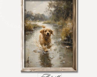 Printable Cute Dog Wall Art, Vintage Spaniel Dog Oil Painting, Farmhouse Wall Decor, Adorable Pet Print, Nursery Decor, Digital Download