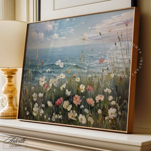 Vintage Seaside Art Print Wildflowers Painting Coastal Decor Printable ...