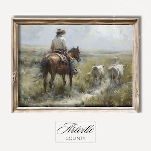 Printable Cowboy Wall Art, Vintage Western Print, Antique Horse Rider Painting, Horse Wall Art, Western Aesthetic, Farmhouse Decor