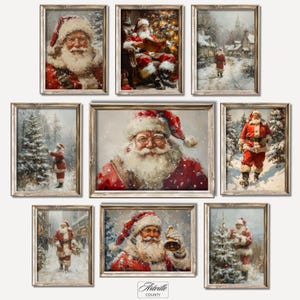 Vintage Santa Christmas Gallery Wall Set Printable Christmas Wall Art Winter Holiday Decor Rustic Santa Claus Art Painting Digital Download