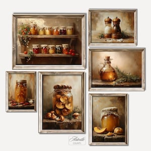 Set of 6 Cottagecore Kitchen Prints, Printable Farmhouse Kitchen Wall Art, Still Life Vintage Painting, Antique Wall Decor, Digital Download