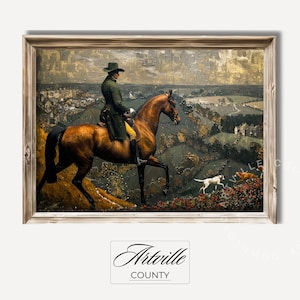 Printable Vintage Hunting Art, Antique Horse Print, Equestrian Wall Art, Rustic Landscape Painting, Hunting Dog Print Digital Download