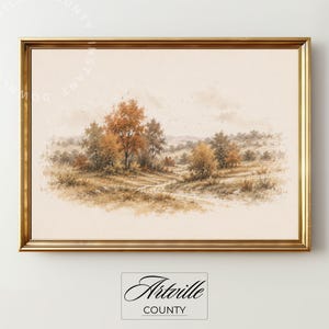 Vintage Autumn Landscape Art Print: Watercolor Painting, Fall Season Decor (Printable Digital Download)
