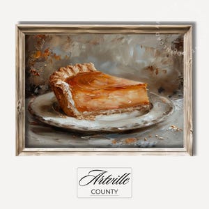 Printable Pumpkin Pie Wall Art, Autumn Kitchen Still Life Painting, Pie Slice Print, Vintage Farmhouse Fall Decor Digital Download Artwork